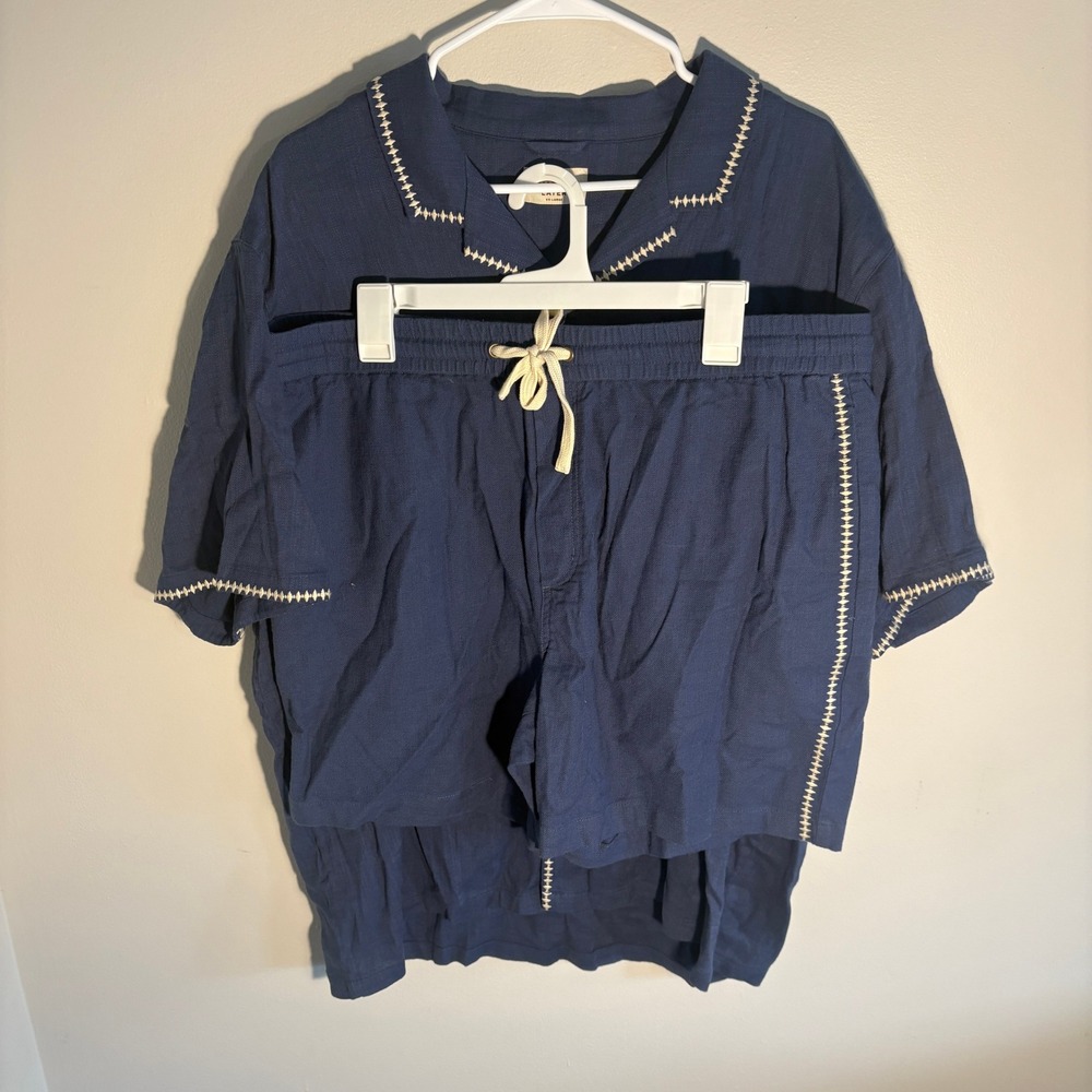 Marine Layer Men Blue Embroidered Shirt and Shorts Set XXL Top XL Bottom 19039